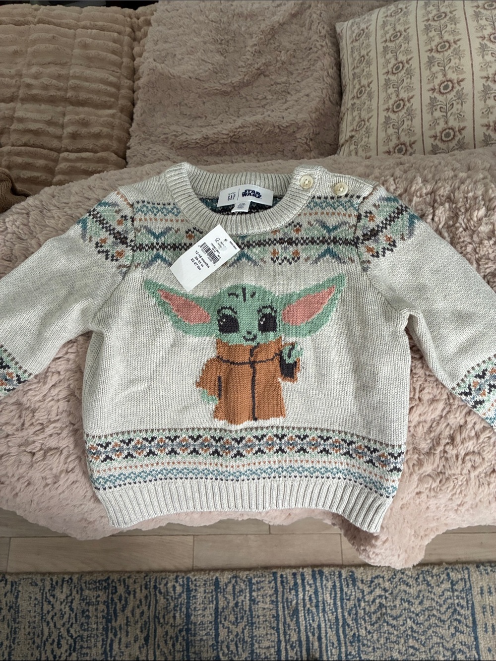 GAP Star Wars Baby Yoda Crewneck Sweater - Cream, Green, Tan
